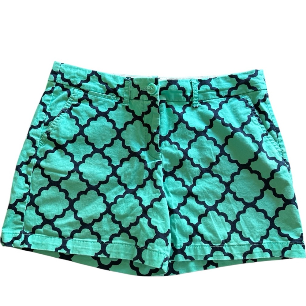 Crown & Ivy Chino Tealโ and Navy Patterned Women's Shorts Sz 10 EUC